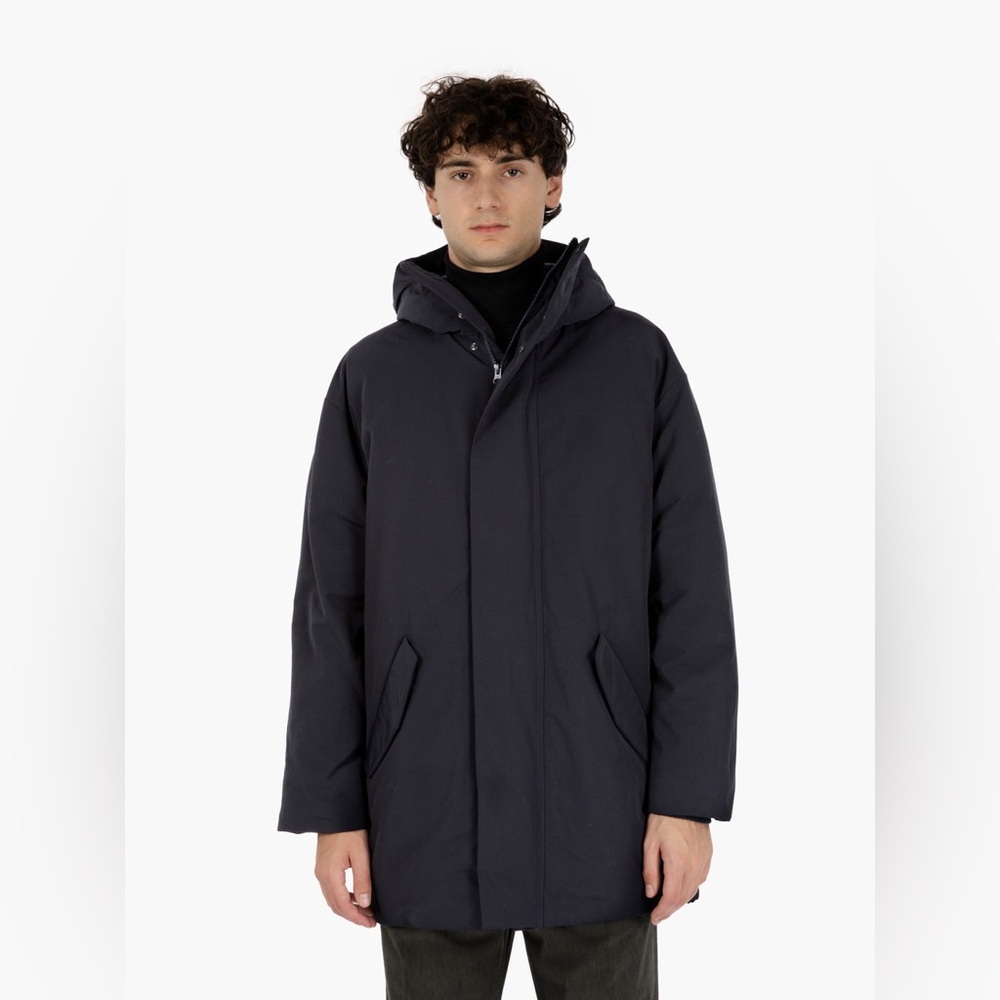 Individual Dark Navy Blue Warm Long Hooded Parka High Quality, Men's size L